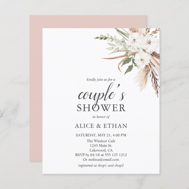 Budget Boho Greenery Pampa Grass Couples Dusche (Vorne/Hinten)