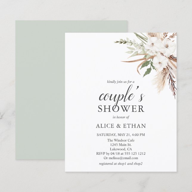 Budget Boho Greenery Pampa Grass Couples Dusche (Vorne/Hinten)