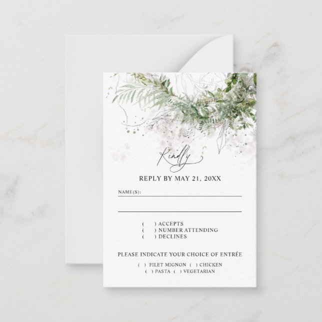 Budget Boho Greenery Wedding RSVP Mitteilungskarte (Vorderseite)