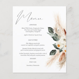 Budget Boho Kupfer- & Beige Blumen Menü Flyer