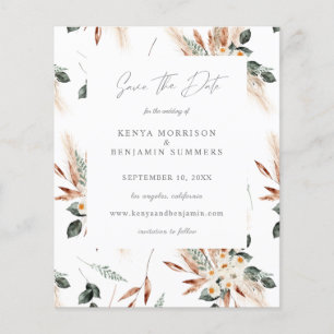 Budget Boho Kupfer & Beige Blumen Save the Date Flyer