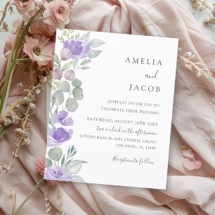 Budget Boho Lila Eukalyptus Wedding Einladung