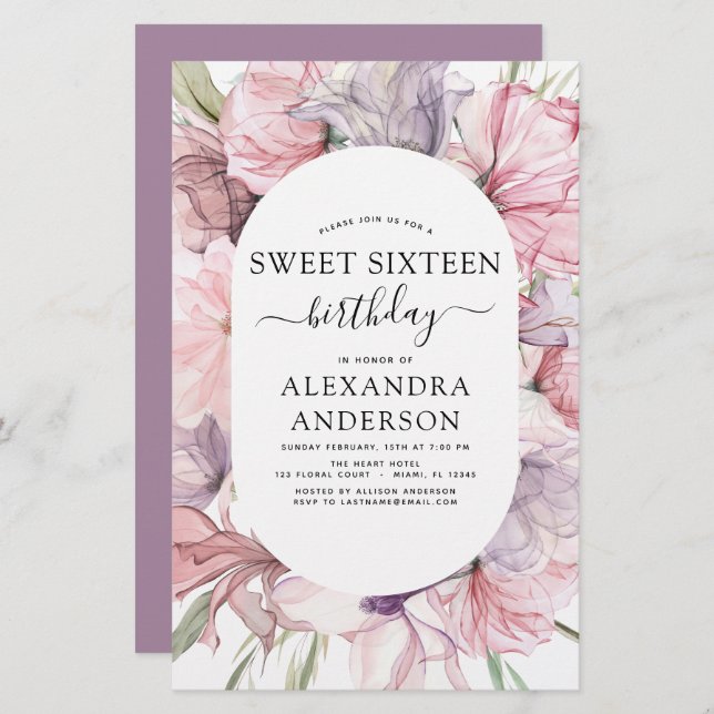 Budget Boho Lila Sweet 16 Birthday Floral (Vorne/Hinten)
