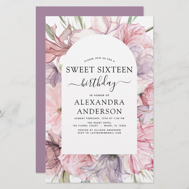 Budget Boho Lila Sweet 16 Birthday Floral (Vorne/Hinten)
