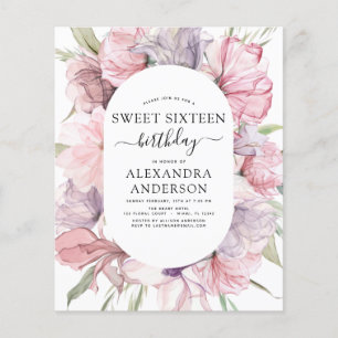 Budget Boho Lila Sweet 16 Birthday Floral Flyer