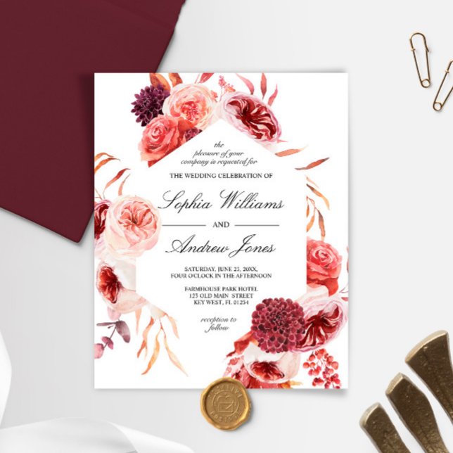 Budget Boho Marsala-Rosen-Hochzeits-Einladung (Von Creator hochgeladen)