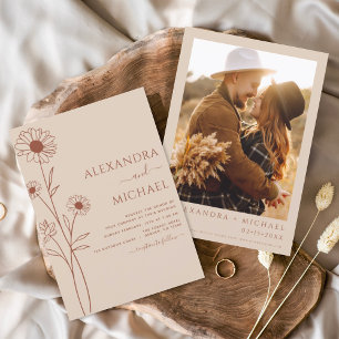 Budget Boho Moderne Florale Hochzeitseinladungen Flyer