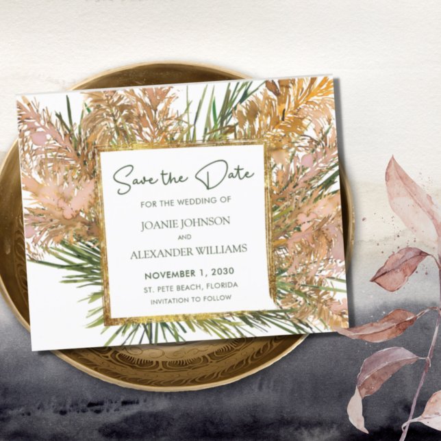 Budget Boho Pampas Grass Wedding retten das Datum (Von Creator hochgeladen)