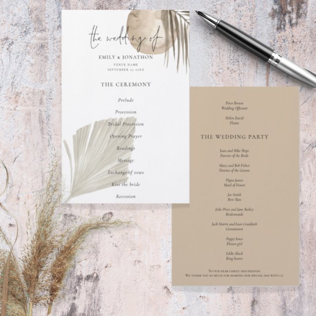 Budget Boho Pampas Grasses Hochzeitsprogramm (Von Creator hochgeladen)