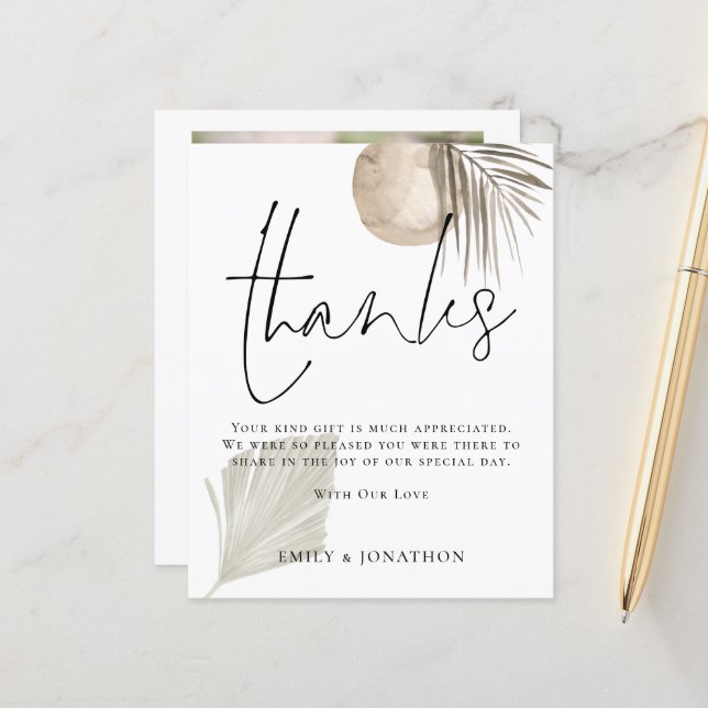 BUDGET Boho Pampas Zitat Hochzeit 3 Foto Danke (Vorderseite/Rückseite Beispiel)