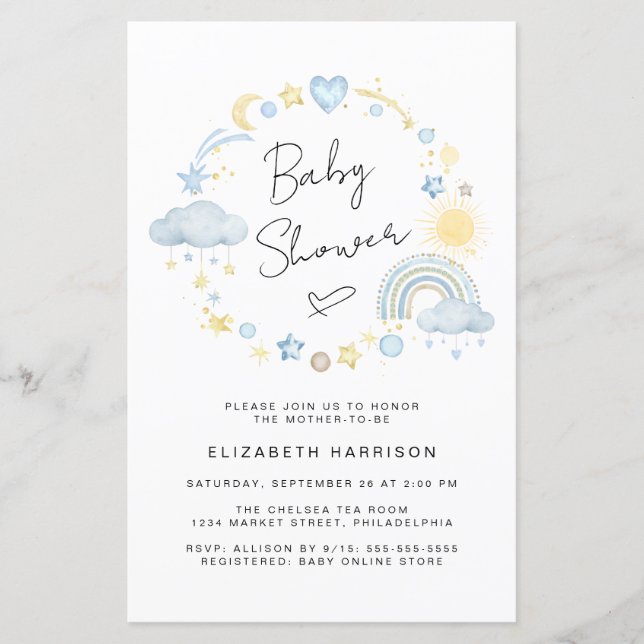 Budget Boho Rainbow Baby Boy Shower Einladung (Vorderseite)