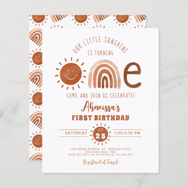 Budget Boho Rainbow Little Sunshine Erster Geburts (Vorne/Hinten)