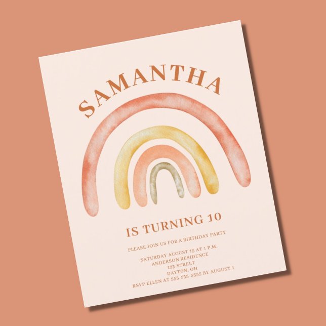 Budget Boho Retro Rainbow 10. Geburtstag Einladung (Von Creator hochgeladen)