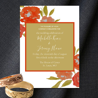 Budget Boho Rot Orange Gold Florale Hochzeit Einladung