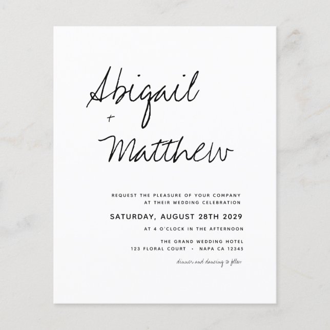 Budget Boho Simple Schwarz-weiß Wedding Einladung Flyer (Vorne)