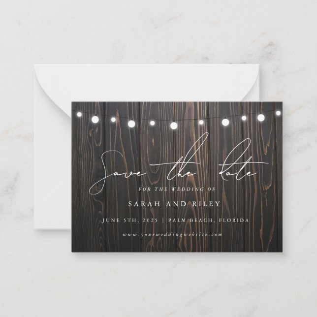 BUDGET Boho String Light Wedding Save the Date Mitteilungskarte (Vorderseite)