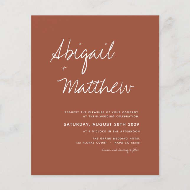 Budget Boho Terra Cotta Simple Wedding Einladung Flyer (Vorne)