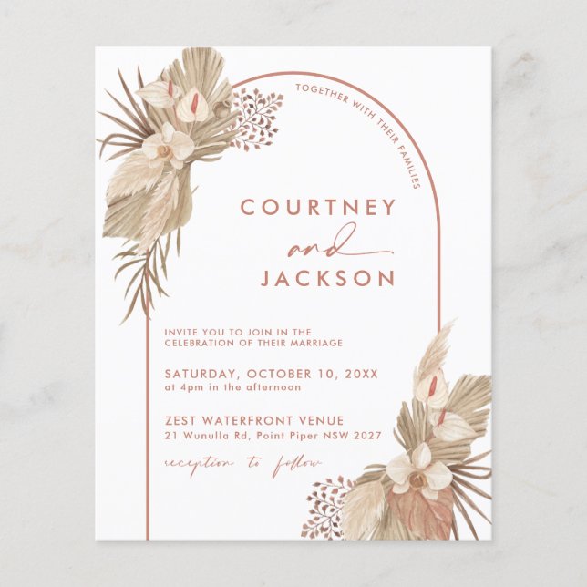 BUDGET Boho Terracotta Arch Pampas Grass Wedding Flyer (Vorne)
