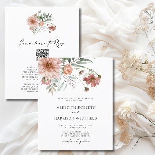 Budget Boho Terrakotta Blumen Hochzeitseinladung