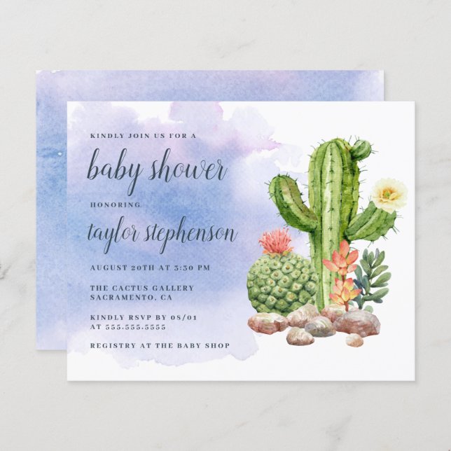 Budget Boho Watercolor Cactus Baby Shower (Vorne/Hinten)