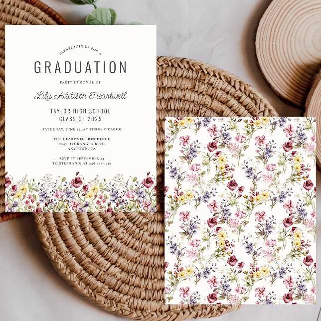 Budget Boho Wildblume Pattern Grad Party Einladung (Von Creator hochgeladen)