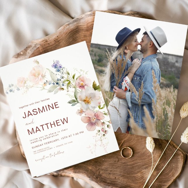 Budget Boho Wildblume Wedding Foto Einladung Flyer (Von Creator hochgeladen)