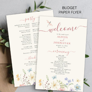Budget Boho Wildblumen Hochzeitsprogramm