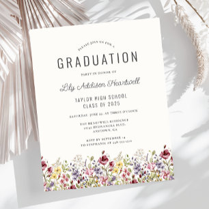 Budget Boho Wildblumen Ivory Grad Party Einladung
