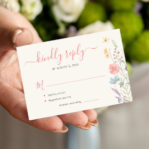 Budget Boho Wildflower-Hochzeits-RSVP Mitteilungskarte