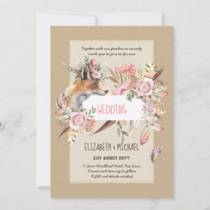 BUDGET Boho Woodland FOX Floral Wedding Modern Einladung