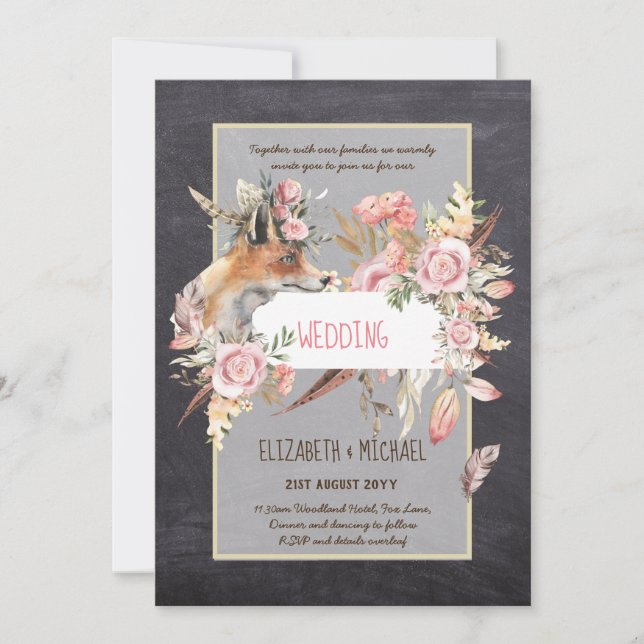 BUDGET Boho Woodland FOX Floral Wedding Modern Einladung