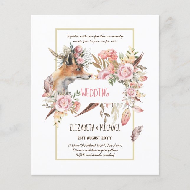BUDGET Boho Woodland FOX Floral Wedding Modern Flyer (Vorne)