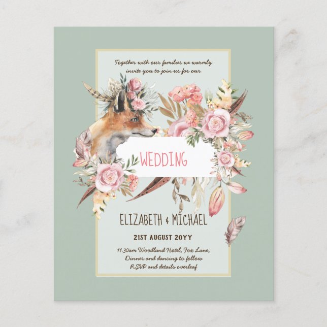 BUDGET Boho Woodland FOX Floral Wedding Modern Flyer (Vorne)