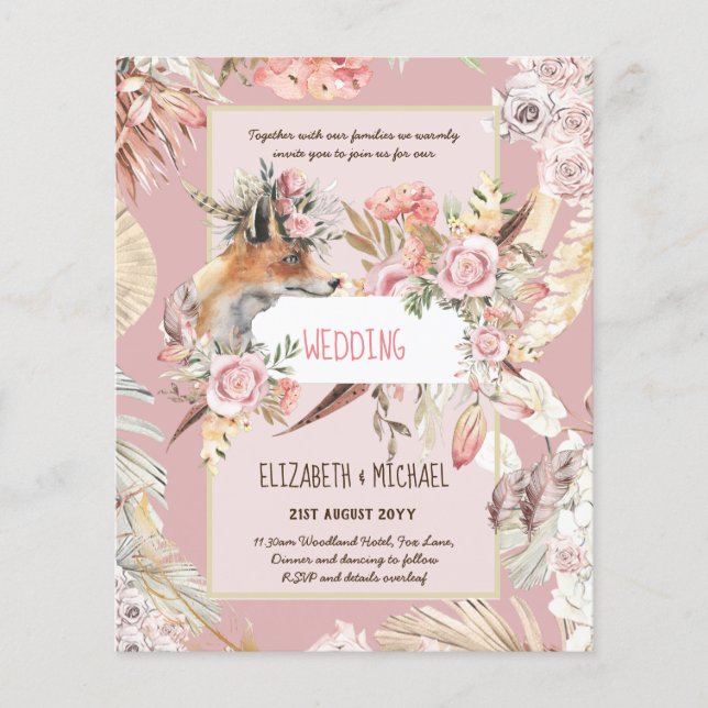 BUDGET Boho Woodland FOX Floral Wedding Modern Flyer (Vorne)