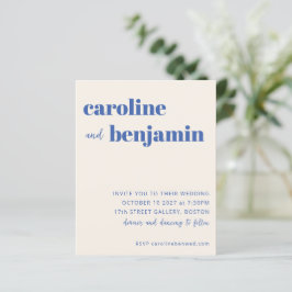 Budget Bold Ecru Blue Modern Wedding Einladung