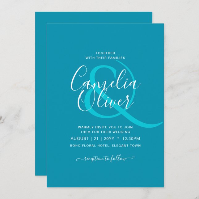 BUDGET Bondi Blue Monochrome Wedding Einladung (Vorne/Hinten)