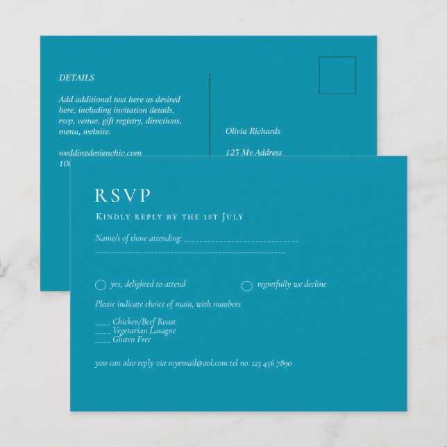 BUDGET Bondi Blue Monochrome Wedding Postkarte (Vorne/Hinten)