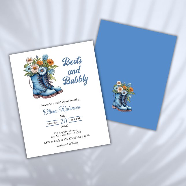 Budget Boots & Bubbly Western Brautparty laden (Budget Boots & Bubbly Western Cowgirl Blue Bridal Shower Invitation )