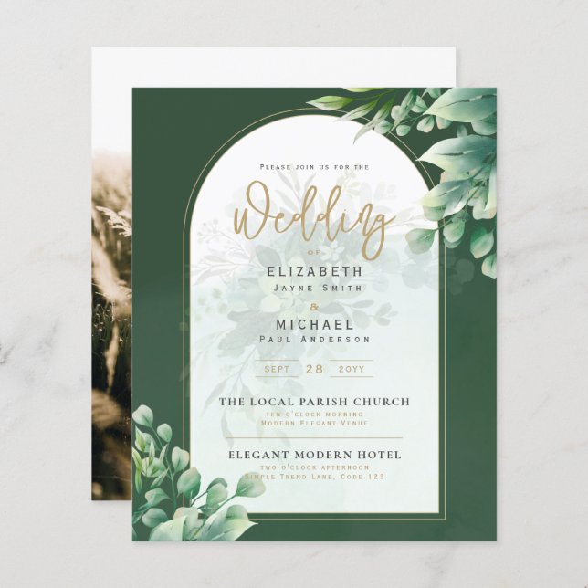 Budget Botanical Eucalyptus Wedding INVITE (Vorne/Hinten)