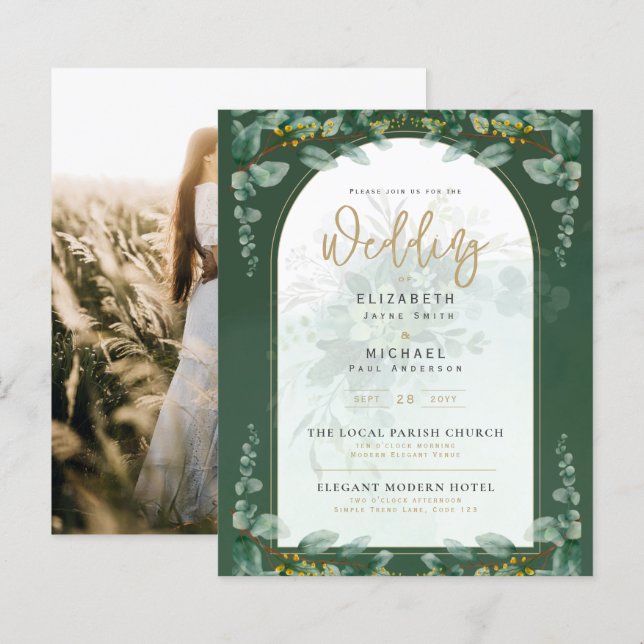Budget Botanical Eucalyptus Wedding INVITE (Vorne/Hinten)