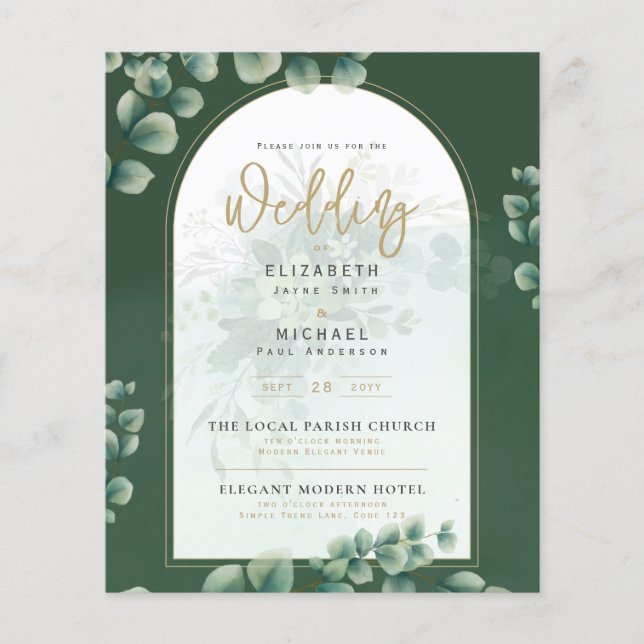 Budget Botanical Eucalyptus Wedding INVITE (Vorderseite)