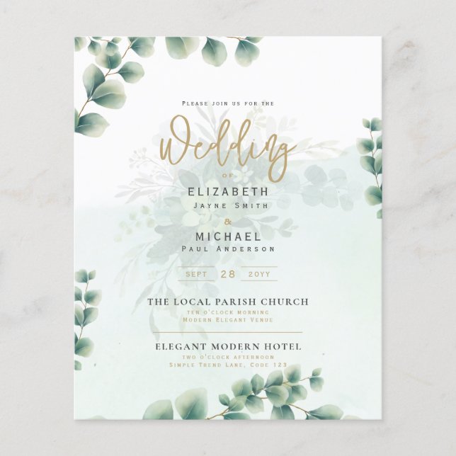 Budget Botanical Eucalyptus Wedding INVITE (Vorderseite)