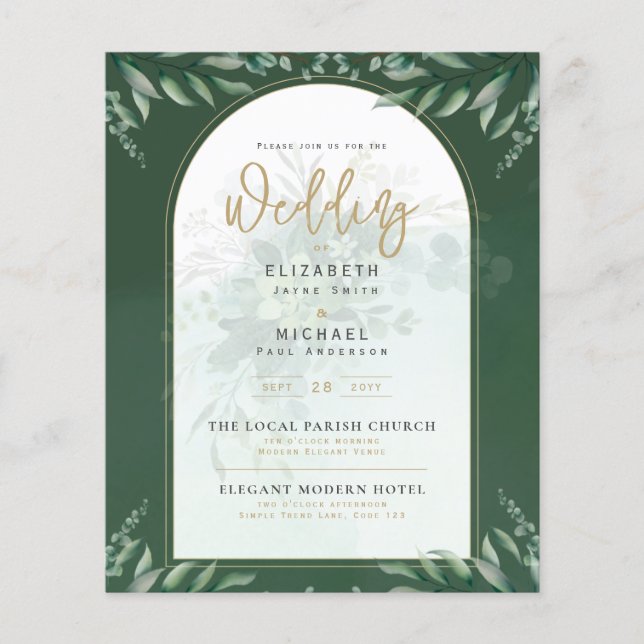 Budget Botanical Eucalyptus Wedding INVITE (Vorderseite)