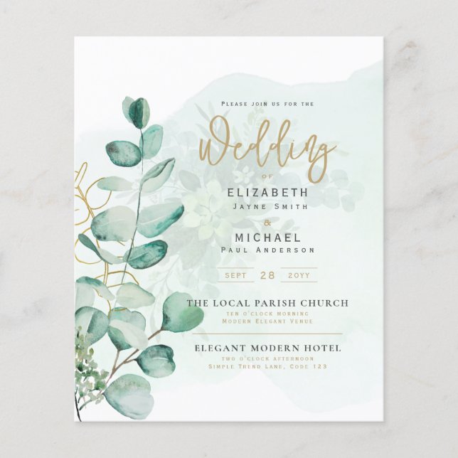 Budget Botanical Eucalyptus Wedding INVITE (Vorderseite)