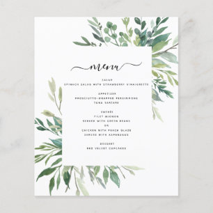 Budget Botanische Grünpflanzen Hochzeitsmenü Flyer