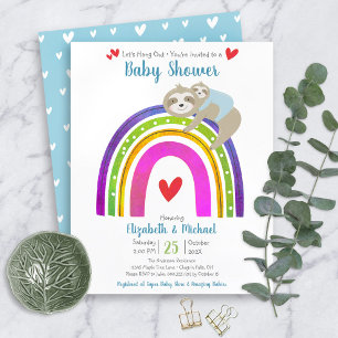 Budget Boy Baby Shower Sloth Rainbow Einladung