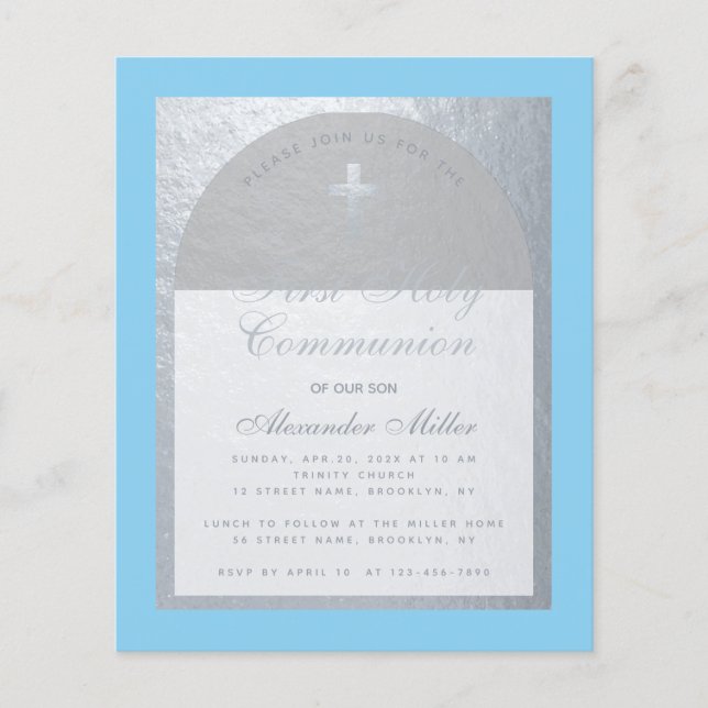 Budget Boy First Communion Silver Gray Blue Einlad (Vorderseite)