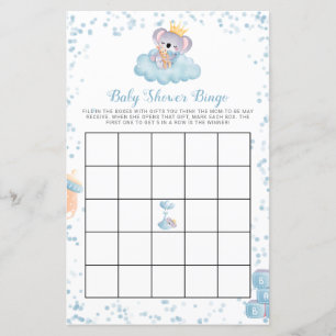 Budget Boy Koala Bear Blue Baby Dusche Bingo Card