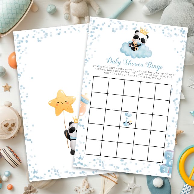 Budget Boy Panda Bear Blue Baby Dusche Bingo Card (Budget Boy Panda Bear Blue Baby Shower Bingo Card)