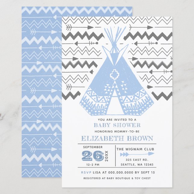 Budget Boy Tribal TeePee Baby Shower Einladungen (Vorne/Hinten)